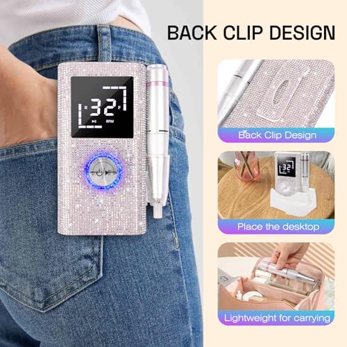 Electric Nail Drill File Machine - Portable Cordless 45000RPM with Stepless Speed Knob - Nail Art & Manicure Kit - Nail Drill Variation