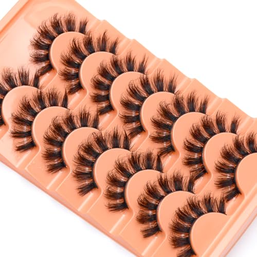 Luwigs False Eyelashes Fluffy Cat Eye Lashes Faux Mink Eyelashes 8D Volume Wispy False Eyelashes Thick Soft Natural Look 7 Pairs Black (Cat Eye 7 Pairs)