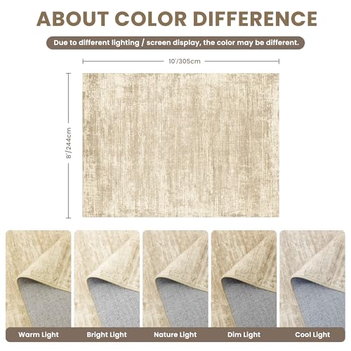 Beige 8x10 Modern Abstract Washable Area Rug for Living Room - Non-Slip, Soft Microfiber