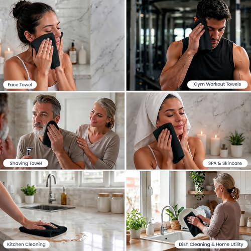 Avalon Towels Black Cotton Face Washcloths 12x12 Inch, Pack of 48