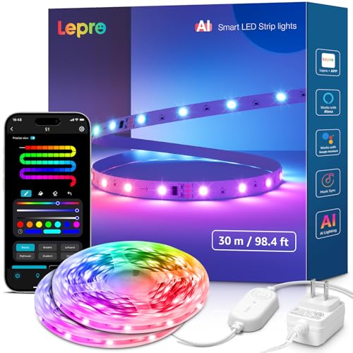 Lepro S1 100ft AI Smart LED Strip Lights with IC, WiFi Compatible, 2 Rolls of 50ft