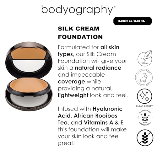 Bodyography Silk Cream Foundation ? Medium/Dark | Hydrating, Weightless Liquid Cream Foundation with Hyaluronic Acid & African Rooibos Tea | Medium-to-Full Coverage, Luminous Finish