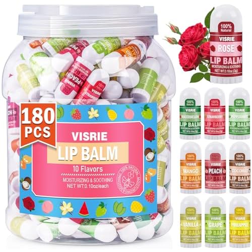 Mini Lip Balm 180 Pack, Lip Balm Bulk with Vitamin E & Coconut Oil, Moisturizing Lip Balms for Dry Cracked lips-10 Flavors
