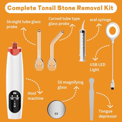 Electric Tonsil Stone Remover Vacuum Kit with Magnifier LED Light & Cleaning Tools