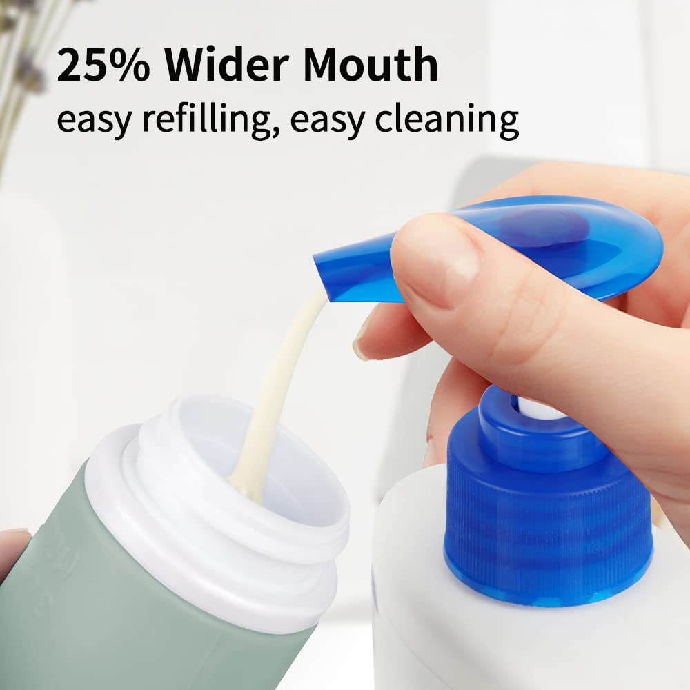 3.4 oz Silicone Travel Bottles for Toiletries, 4 Pack TSA Approved BPA Free Containers Set Leak Proof Refillable Squeezable Travel Accessories for Shampoo Conditioner Lotion Gray white blue green