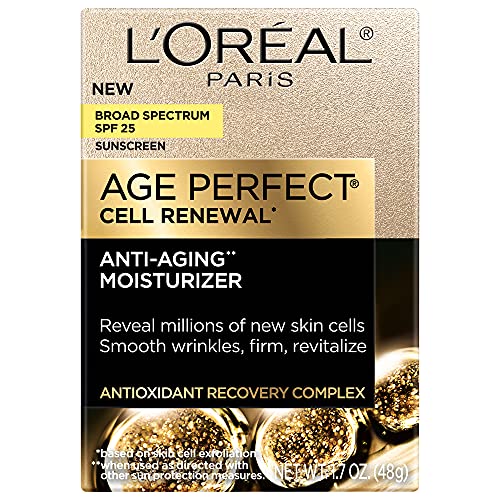 LOreal Paris Age Perfect Cell Renewal Anti-Aging Day Moisturizer with Broad Spectrum SPF 25 Sunscreen,Antioxidants,and Vitamin E 1.7oz,(Pack of 2)