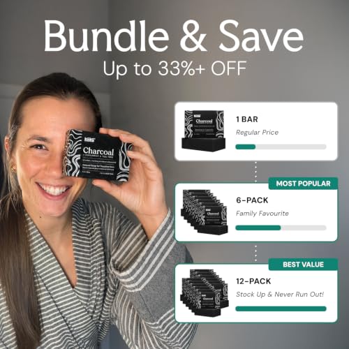 Keika Charcoal Black Soap Bar 12-Pack for Eczema, Psoriasis, Oily Skin - 5 oz Each