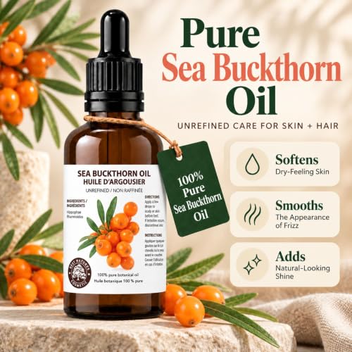 2 Fl Oz Sea Buckthorn Berry Oil - Pure Cold-Pressed Unrefined Skin & Hair Care