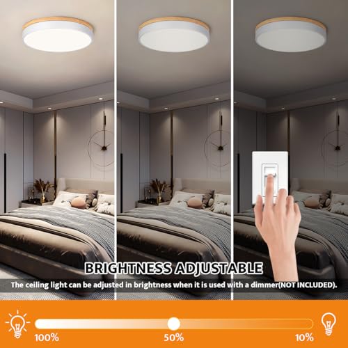 Yiisem Dimmable 15.8-inch Wooden LED Ceiling Light - White, Modern Flush Mount with Adjustable Brightness & 5 Color Temperatures