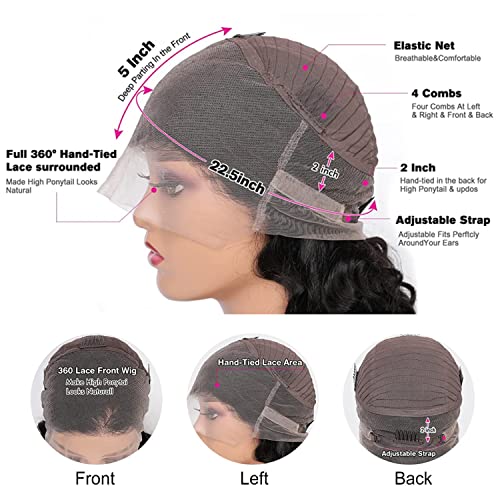360 Lace Front Wig Human Hair 20 Inch Body Wave Full Lace Wigs Black Variation of THIS listing