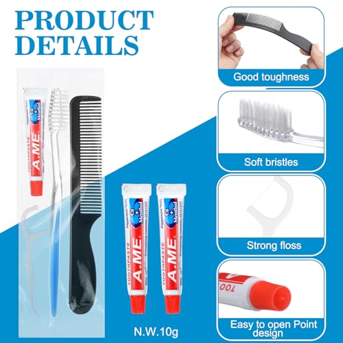 50 Sets Disposable Toothbrush Floss Comb Kits Personal Care Hygiene Pack - Newtay