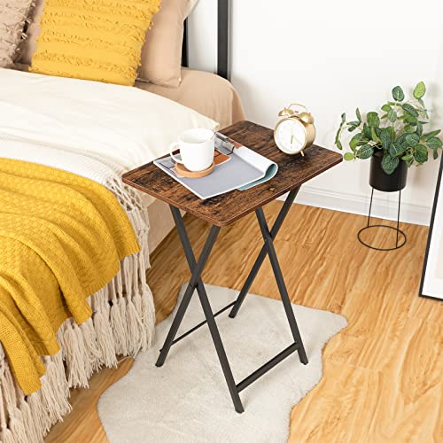 HOOBRO Set of 4 Folding TV Trays with Stand - Retro Style Snack & Laptop Tables