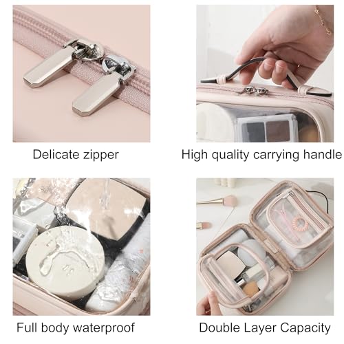 Pink Large TSA Approved Toiletry Bag with Double Layer & Clear Makeup Organizer