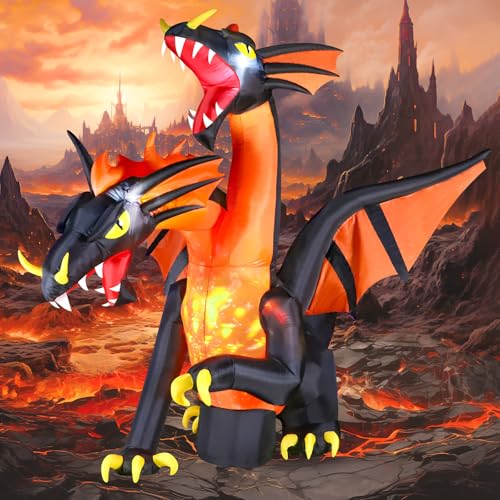 Giant 9.5 FT Halloween Inflatable Double Headed Dragon with LED Lights - Outdoor Yard Decor