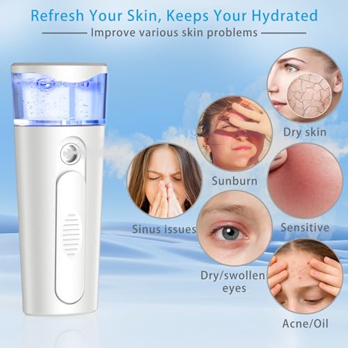 withthesun Portable Nano Face Mister, Facial Steamer, USB Rechargeable Cool Mist Sprayer, 40ml Visual Water Tank, Nano Mister for Eyelash Extensions, Facial Deep Cleaning, Makeup (White)