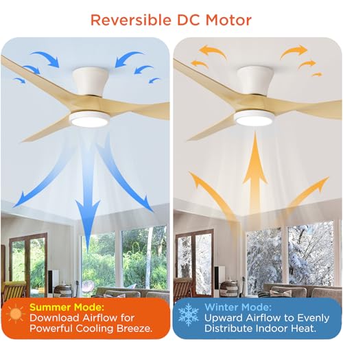 52 Inch Ceiling Fan with Lights and Remote Control - Light Oak Finish