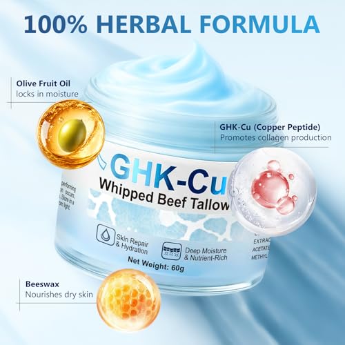 Richie House GHK-Cu Copper Peptide & Grass-Fed Tallow Balm - Whipped Beef Tallow Moisturizer - Infused with GHK-Cu Copper Peptides, Methylene Blue & Raw Honey, Anti-Aging Face Balm for All Skin, 2 oz