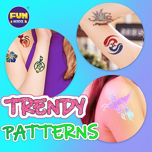 Kids Temporary Tattoo Kit with Glitter, Stencils & Body Markers - FunKidz