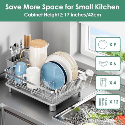 Stainless Steel Dish Drying Rack for Kitchen Counter, Grey Silver, 13''W x 17''L
