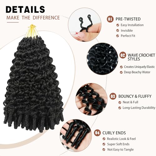 1B 18 Inch Burmese Curly Crochet Hair Set - Pre-Looped Knotless Water Wave Synthetic Extensions for Black Women, Bohemian Style, 8 Pack