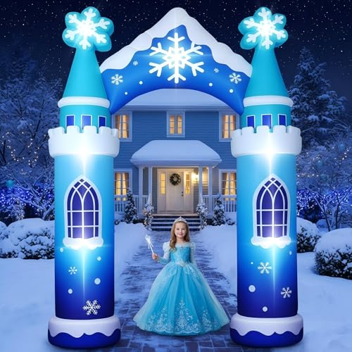 10 ft Inflatable Snow Castle Archway with LED Lights | Winter Wonderland Decor