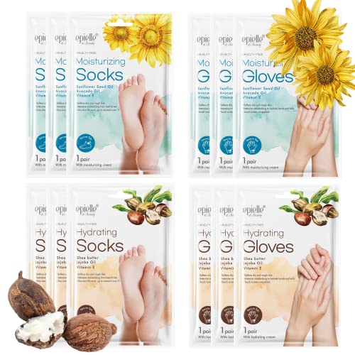 Epielle Hydrating & Moisturizing Hand & Foot Masks, Relieve and Soften Dry, Rough Skin, Self Care Gifts for Women, Spa Kit, Stocking Stuffers, 6 Moisturizing Gloves & 6 Moisturizing Socks