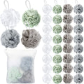Large Mesh Bath Loofah Sponges Set of 32 Exfoliating Shower Poufs for Men & Women