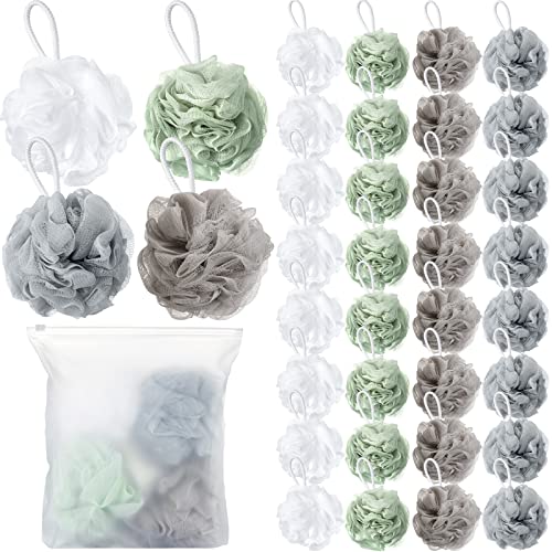 Large Mesh Bath Loofah Sponges Set of 32 Exfoliating Shower Poufs for Men & Women