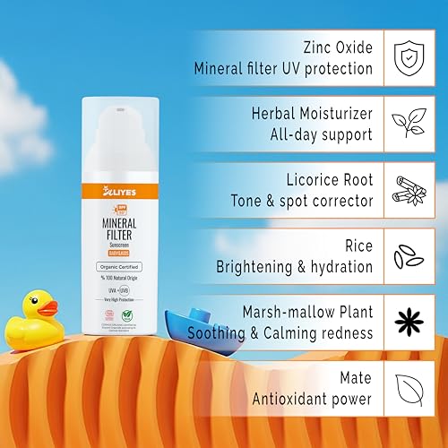ALIYES SPF 50+ Organic Baby&Kids Mineral Sunscreen ? Safe for Babies - Water Resistant Sun Cream ? Broad Spectrum UVA/UVB Sun Protection ? Vegan Baby Sunscreen Lotion, 1.69 FL