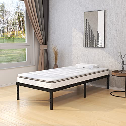 Narrow Twin Bed Frame 16 Inch Steel Support No Box Spring Needed - 30x75 Variation