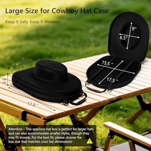 Anysiny Cowboy Hat Travel Case - Black, Crush Proof, Fits 2 Hats with Adjustable Straps