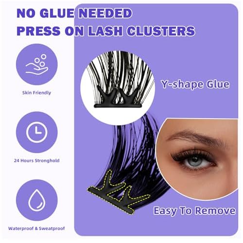 Fabloss Self Adhesive Eyelashes Clusters 40Pcs-Thick Volume Lashes Press On Lashes Self Adhesive Lashes Pre-Glued Lashes Clusters Kit No Remover No Residue 14-16MM