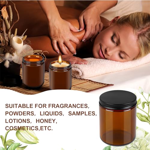 18 Pack Amber Glass Jars 8oz - Airtight Reusable Kitchen & Cosmetic Storage