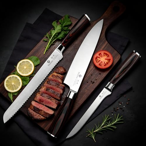 Pakkawood Brown 3-Piece Knife Set with Japanese High Carbon Steel Chef Knives