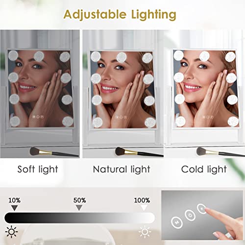 BWLLNI White-Diamond Vanity Makeup Mirror with Lights, 14.1"L x 11.8"W, 9 LED Bulbs
