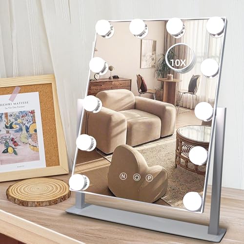 Makeup Vanity Mirror with Lights 10X Magnification - White, 12 Bulbs, 17.12"x13.77" - Variation: White 12 Bulbs