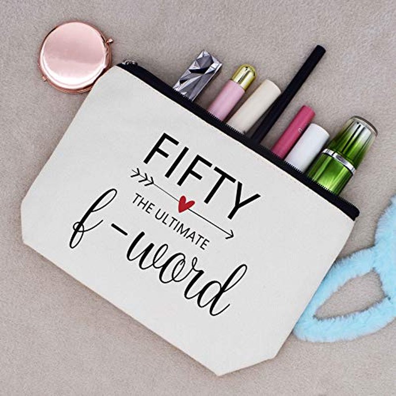 LIBIHUA Makeup Bag Cosmetic Bag Travel Pouch Present?Funny 50th Birthday Gifts for Women Boss Wife Co workers Sisters Bestie Best Friends Fifty Thirty 50 Years Old Present Fifty the ultimate F Word