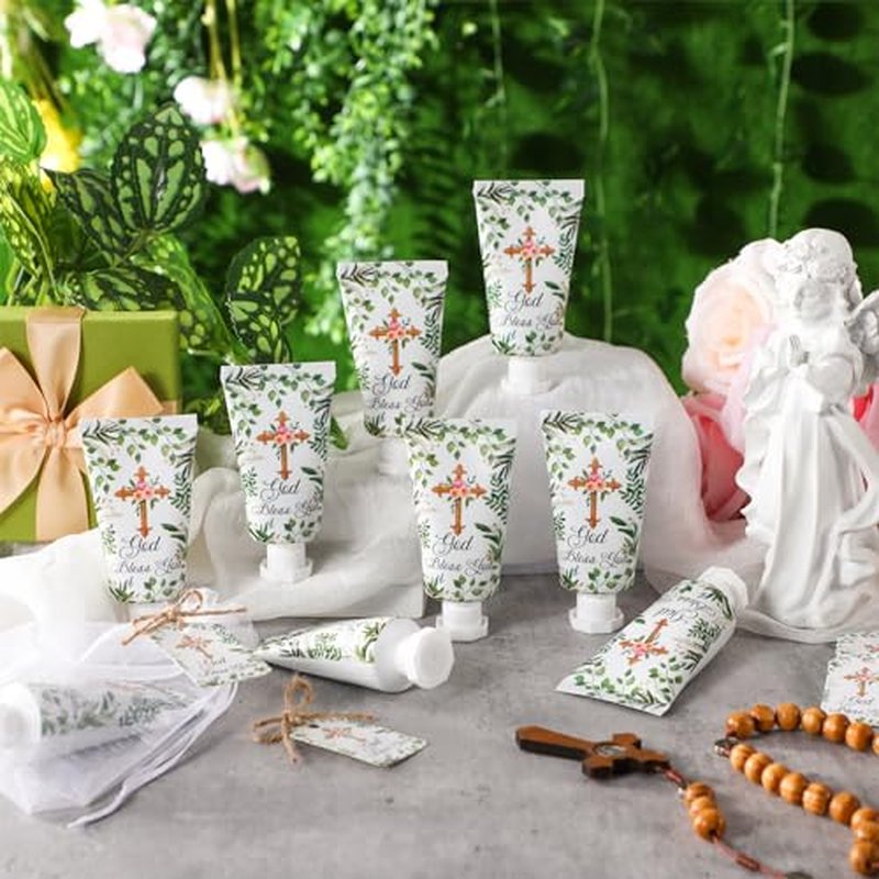24 Set Baptism Favors Hand Cream First Communion Favors for Guest Hand Lotion with Cross Cards Organza Bags Baby Baptism Favor Baby Shower Favors Christening Favors for Guests Wedding Birthday