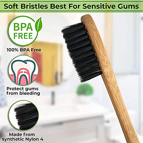 Eco Friendly Bamboo Toothbrush Set - Soft Charcoal Bristles for Sensitive Gums, Recyclable & Biodegradable, 48 Count