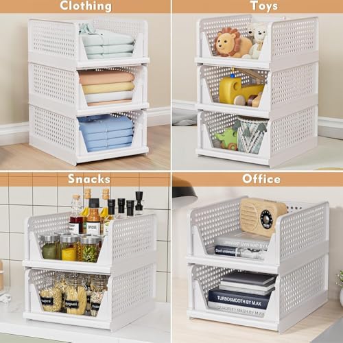 White 8-Pack Stackable Closet Storage Baskets - Multi-Functional Organizers