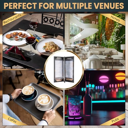 12 Pack 4 View Menu Holder Covers - Black Leather Restaurant Menu Sleeves
