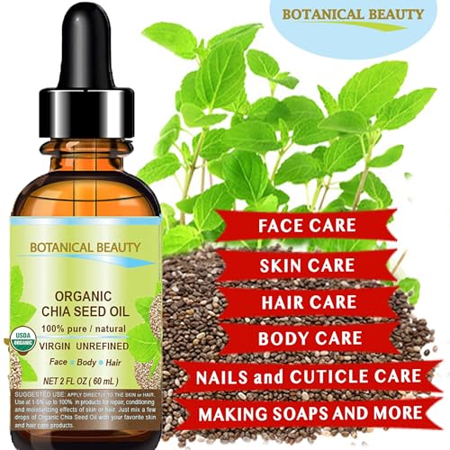 Organic Chia Seed Oil 4 Fl Oz - Virgin Cold-Pressed Face, Skin, Hair Moisturizer