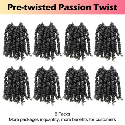 Pre-Twisted Passion Twist Crochet Hair - Short Salt & Pepper Braids, 8 Packs (4 Inch)