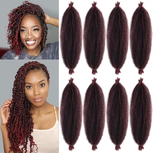 Springy Afro Twist Hair 16 Inch Ombre Burgundy 8 Packs - Soft Locs & Crochet Braids