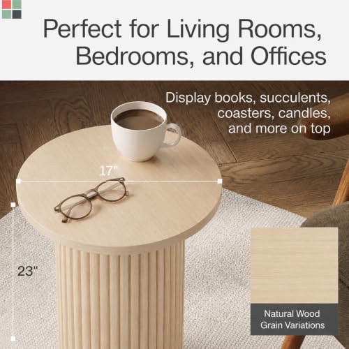 Stead Round Fluted Oak Side Table - Compact Modern Accent Piece