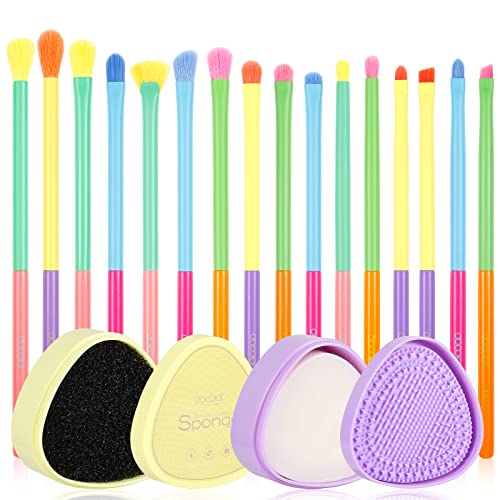 Docolor 16Piece Colorful Eye Makeup Brushes + Makeup Brushes Cleaner Set,Professional Eye Shadow Blending Brush Set with Solid Soap Cleanser & Color Removal Sponge & Silicone Brush Cleaner