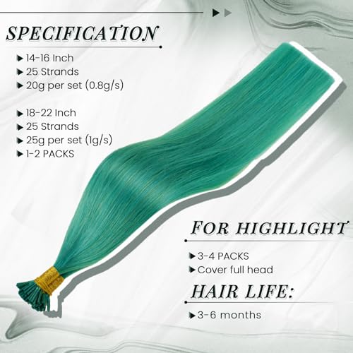 RUNATURE I Tip Hair Extensions 16 Inch 20g - Teal, Pack of 1