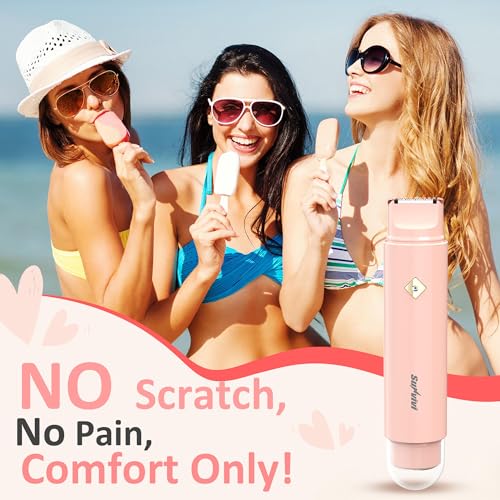 SUNVIVI Bikini Trimmer for Women: IPX6 Waterproof Dual Head Pubic Razor, Painless Face Shaver Body Trimmer, Portable Hair Removal Kit for Bikini Underarm Leg Arm Body Face, Pink