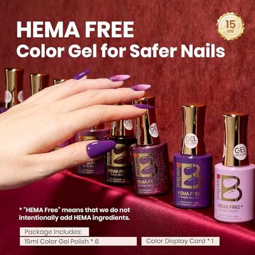 Beetles Purple Gel Nail Polish J - Cassis Night, 15ml HEMA-Free Glitter