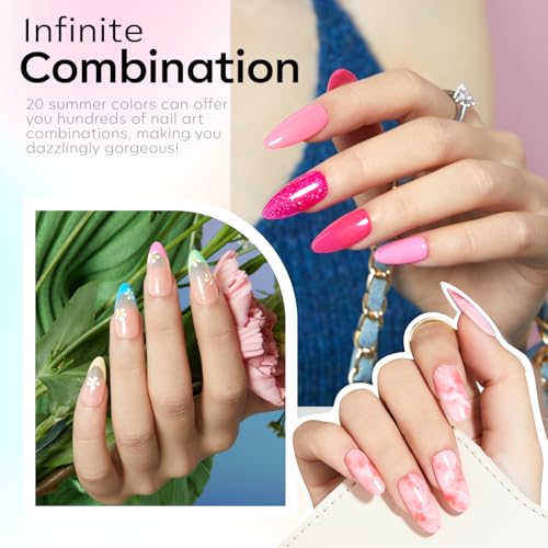 modelones 24Pcs Neon Gel Nail Polish Set, 20 Colors Rainbow Gel Polish Set with Glitter & Glossy & Matte Top + Base Coat Soak Off LED Nail Art Kit Salon at Home
